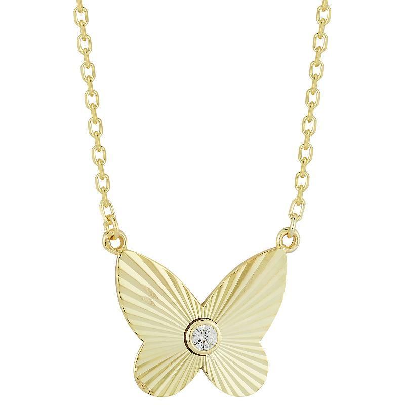 Sunkissed Sterling Cubic Zirconia Butterfly Necklace, Womens Gold Product Image