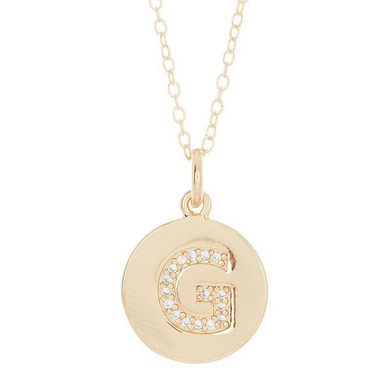 Adornia 14k Gold Plated Cubic Zirconia Engraved Letter Disc Pendant Necklace, Womens Gold Tone X Product Image