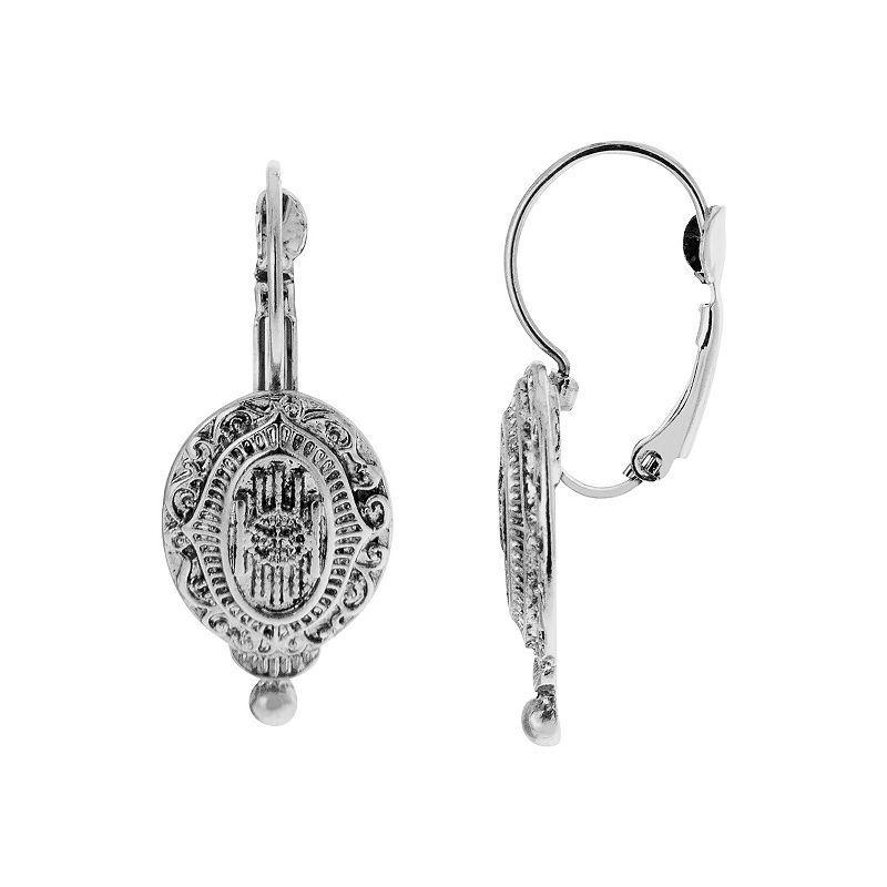 1928 Silver Tone Oval Drop Earrings, Womens, Grey Product Image