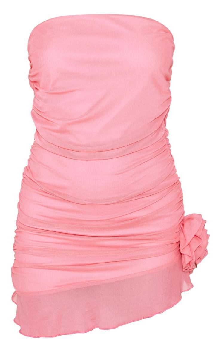 Pink Mesh Bandeau Rosette Detail Frill Hem Shift Dress Product Image