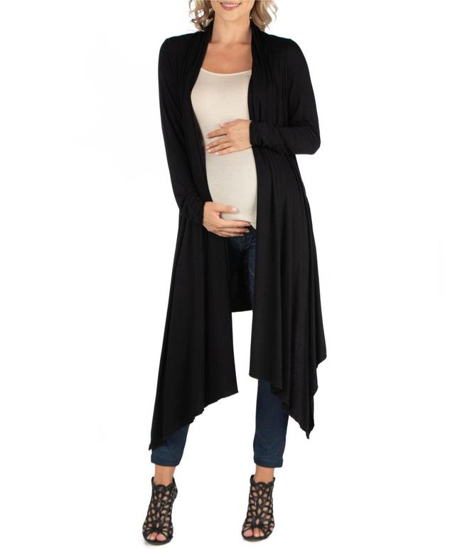 24Seven Comfort Apparel Women's Maternity Long Sleeve Knee Length Open Cardigan, Grey, Large Product Image