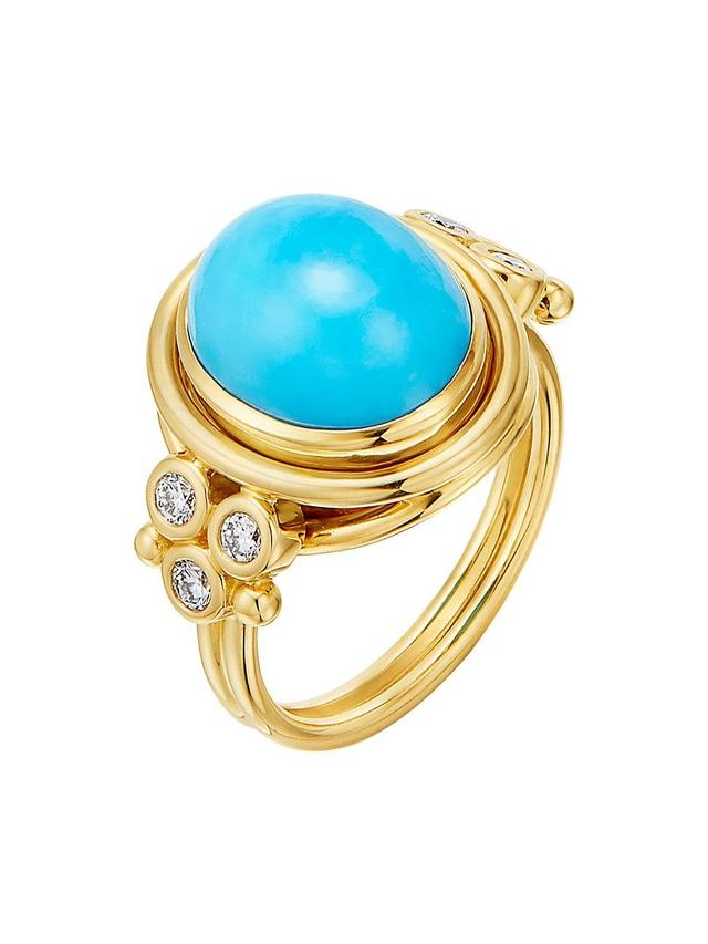 Womens CL 18K Yellow Gold, Turquoise & Diamond Classic Ring Product Image