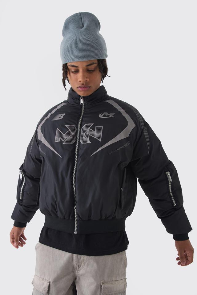 Oversized Boxy Moto Puffer Bomber Jacket | boohooMAN USA Product Image