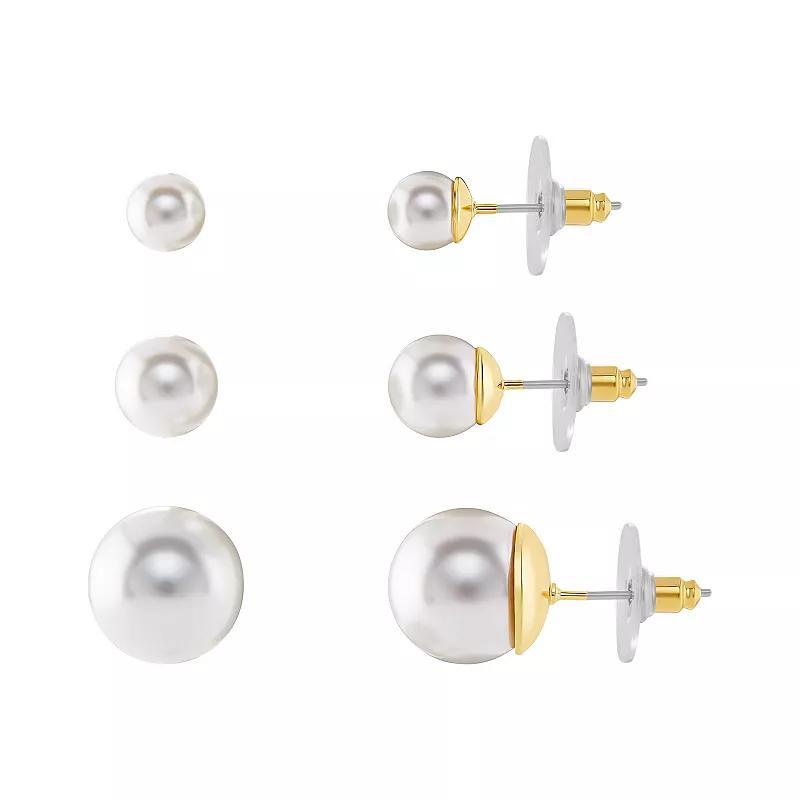 Emberly Gold Tone Simulated Pearl Trio Stud Earring Set, Womens, Yellow Gold Tone Product Image