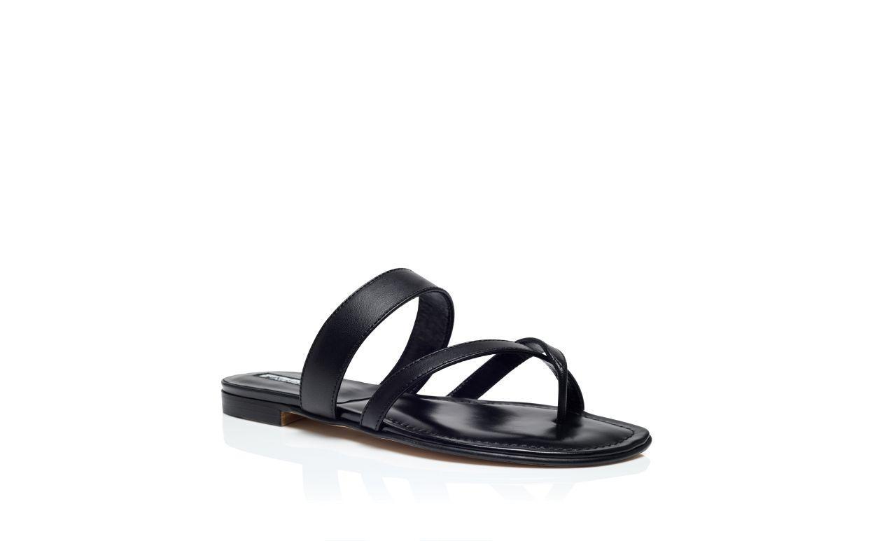 SUSA Black Nappa Leather Crossover Flat Sandals Product Image