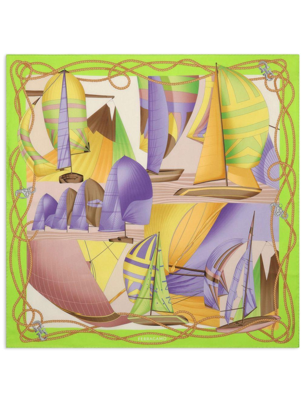 FERRAGAMO Abstract-print Silk Scarf In Green Product Image