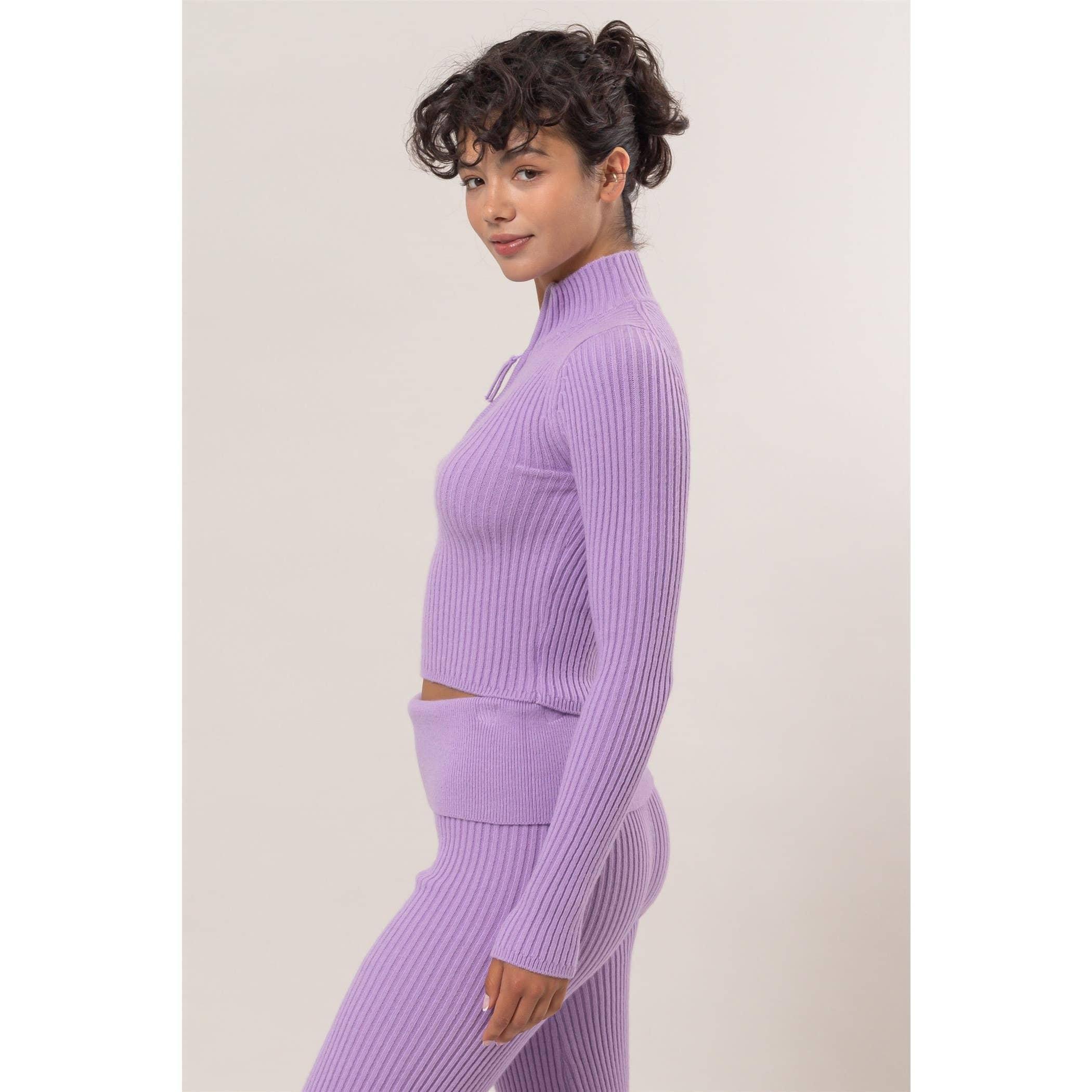 Half-Zip Ribbed Knit Top Product Image