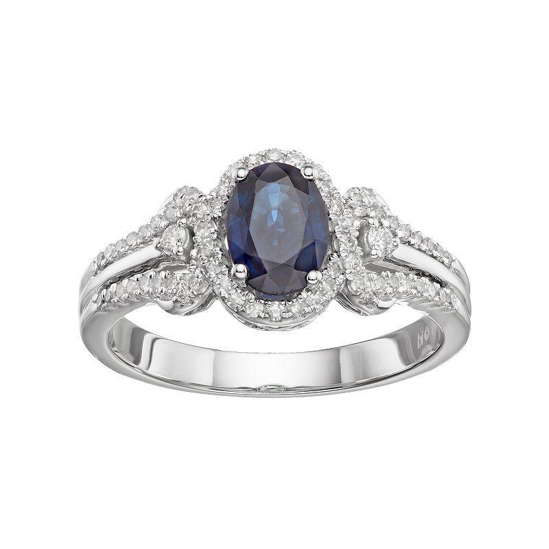 Gemminded 10k White Gold Sapphire & 1/4 Carat T.W. Diamond Oval Halo Ring, Womens Blue Product Image