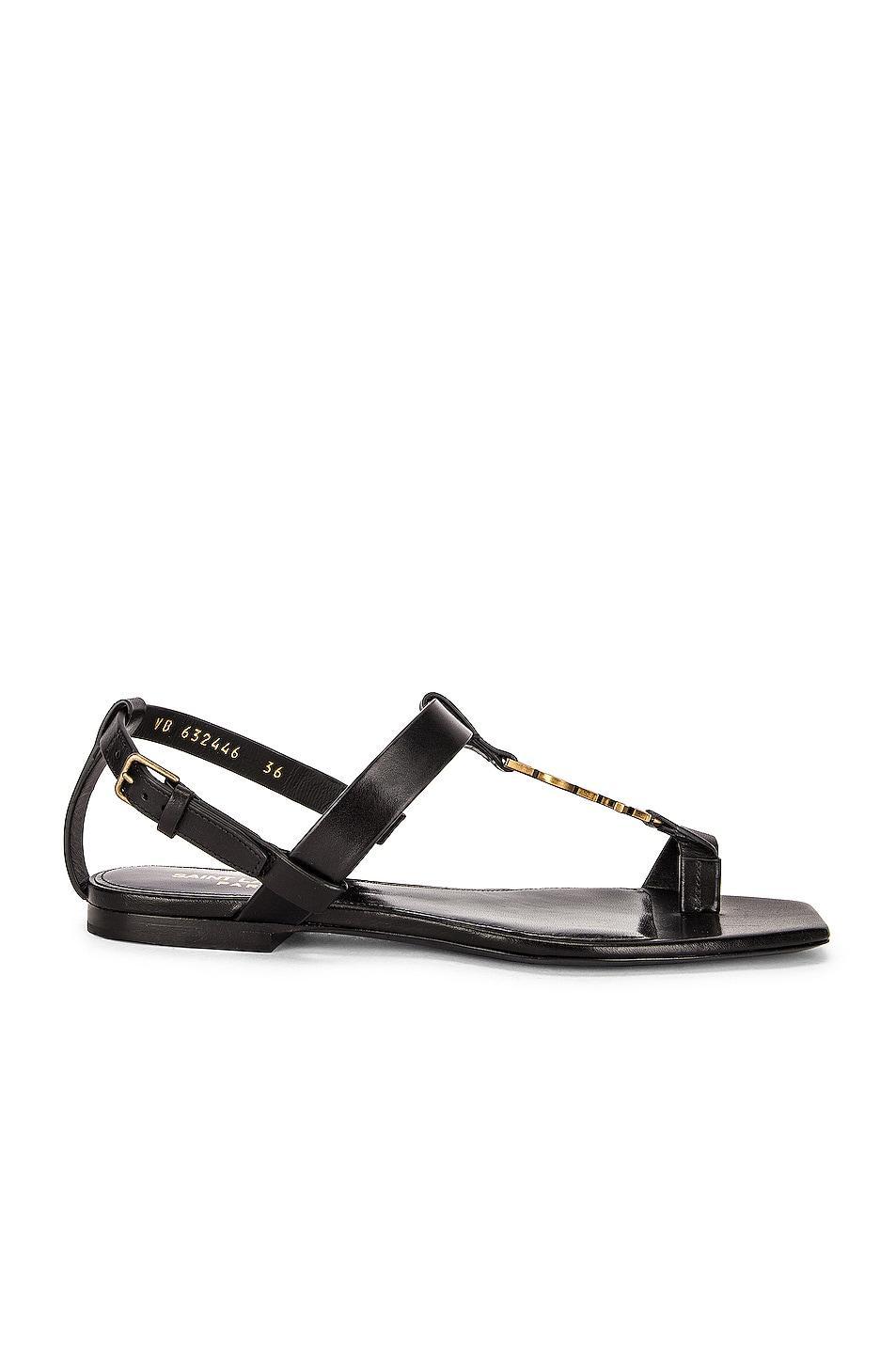 Saint Laurent Cassandra Flat Sandals in Black Product Image