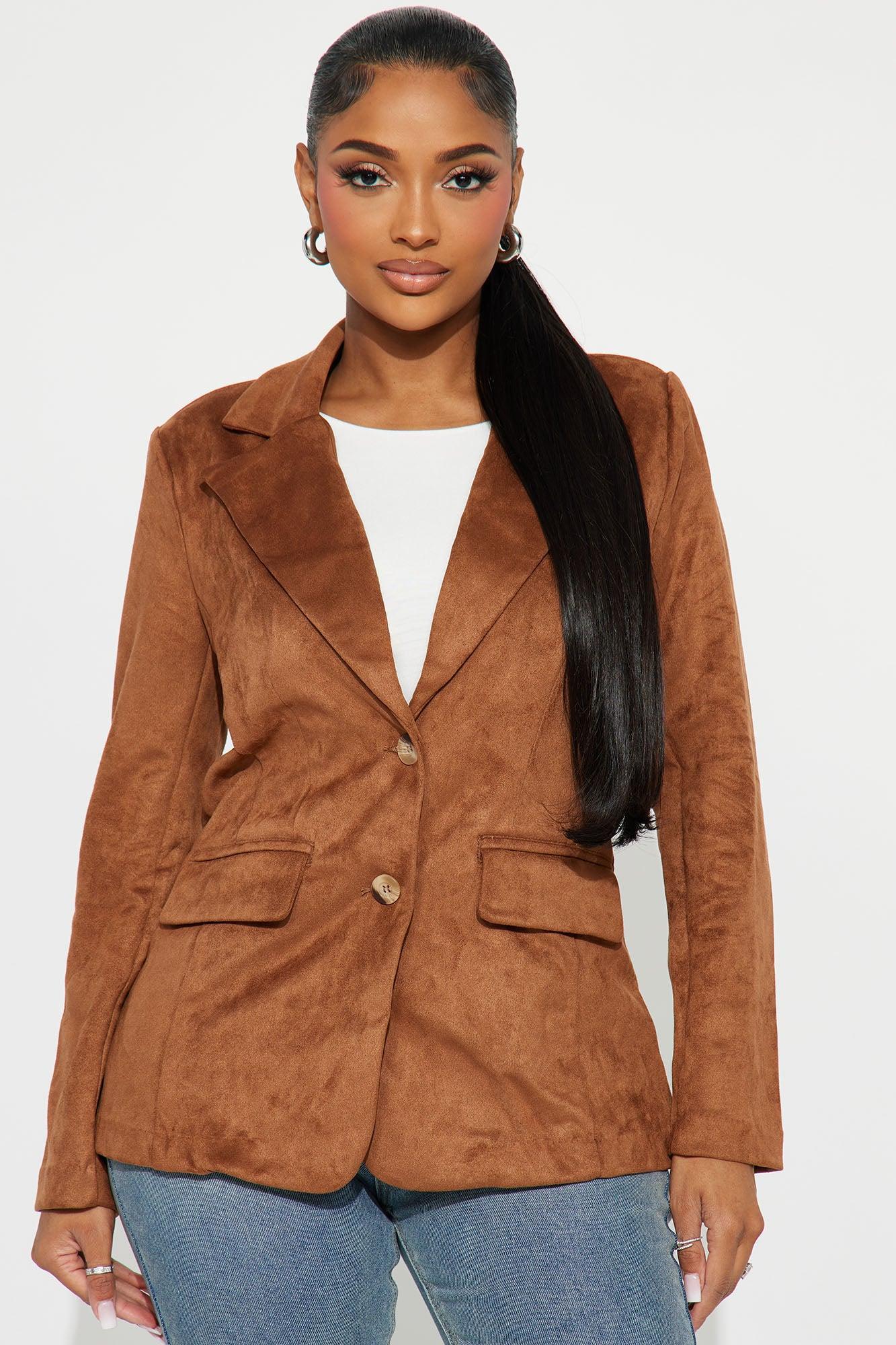 Western Outings Faux Suede Blazer - Camel Product Image