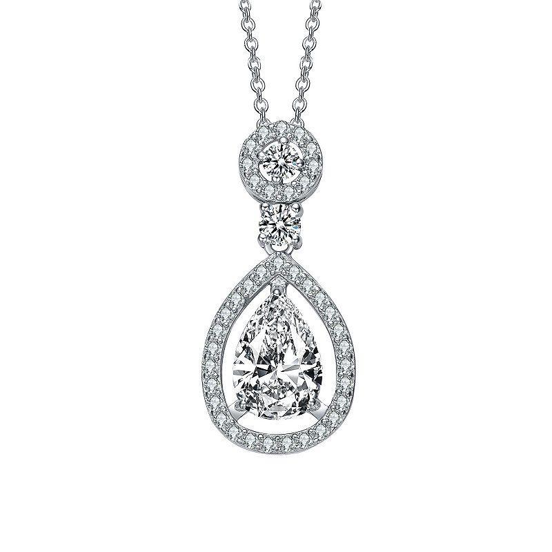 Sterling Silver Cubic Zirconia Pear Drop Necklace, Womens Product Image