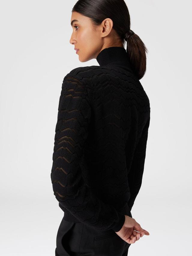 Viscose and wool turtleneck with tone-on-tone zigzag Black | Missoni Product Image