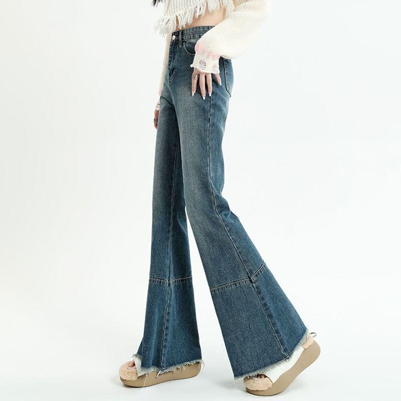 High Waist Washed Flared Jeans Product Image