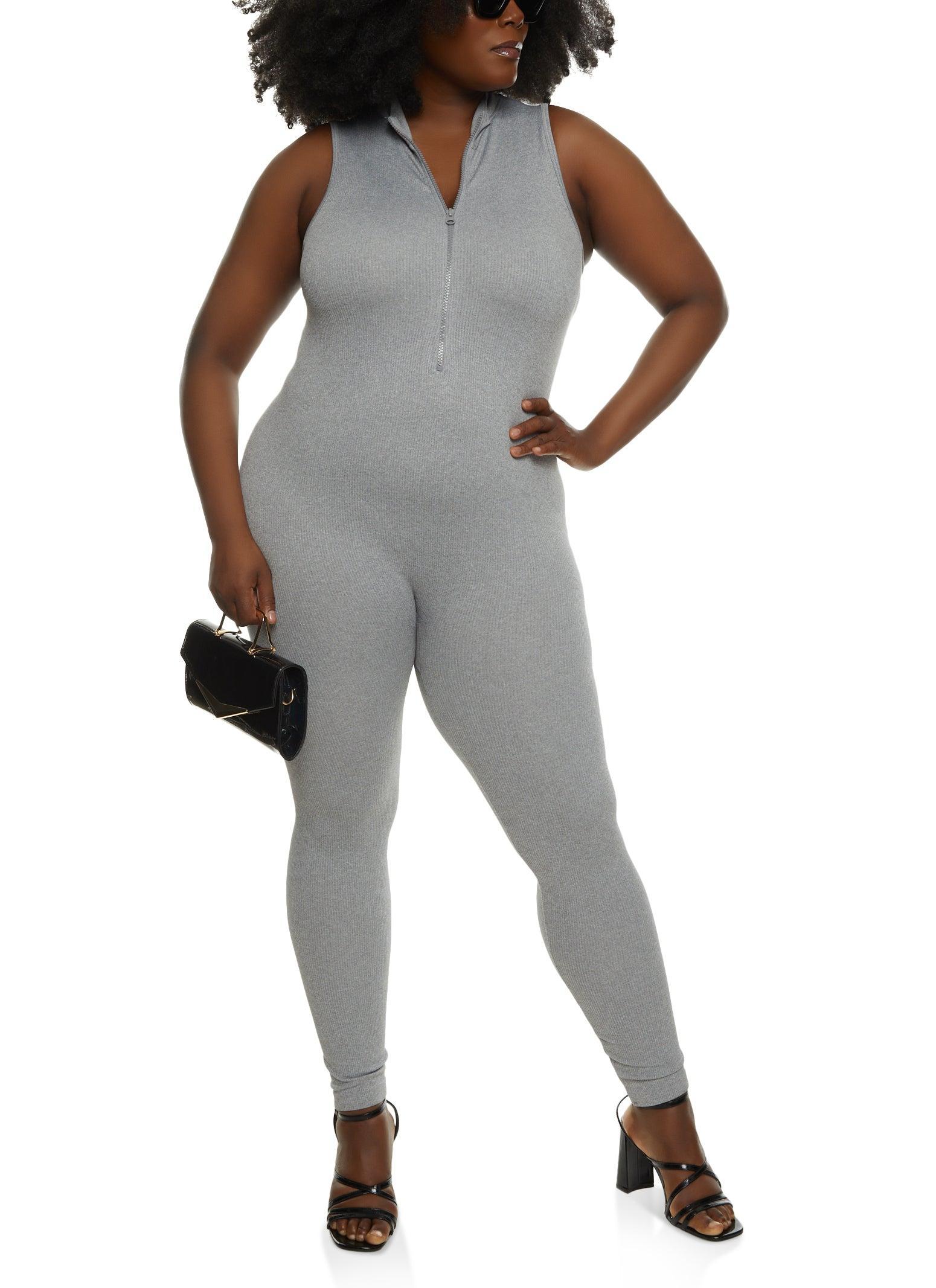 Womens Plus Size Sleeveless Half Zip Catsuit Product Image