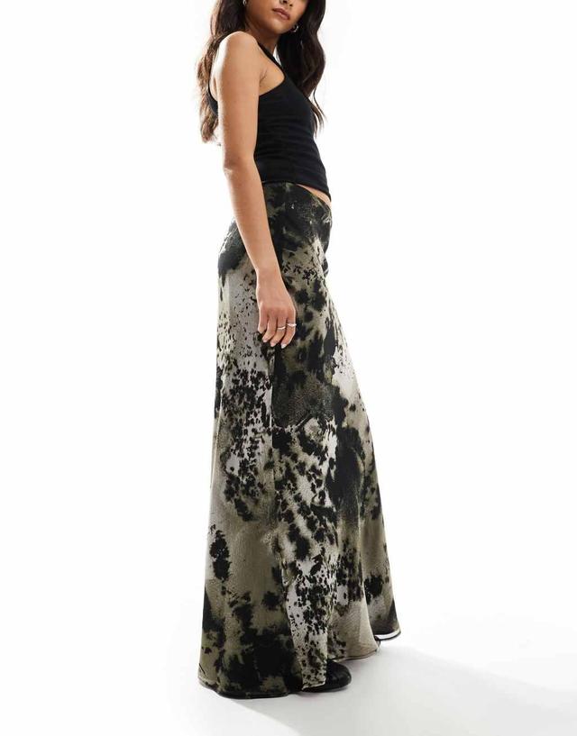 ASOS DESIGN chiffon bias maxi skirt in blurred abstract print   Product Image