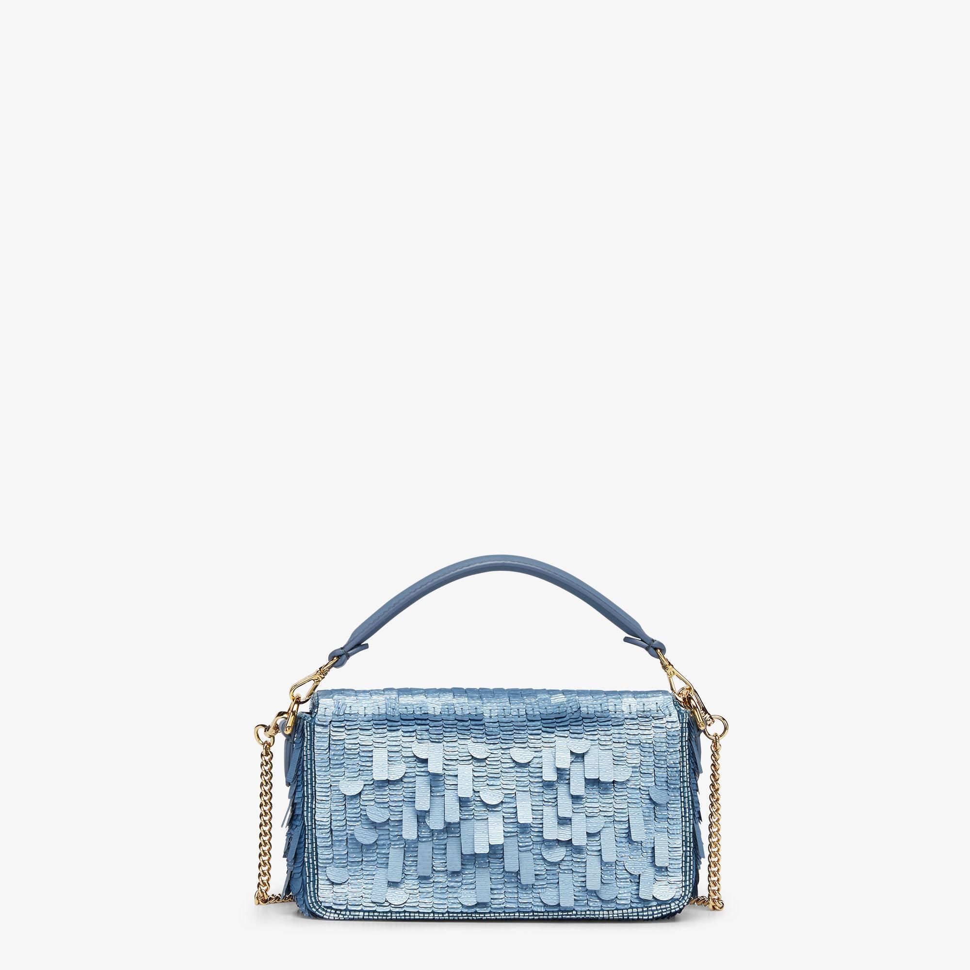 Baguette MiniBag embroidered with denim-effect light blue sequins Product Image