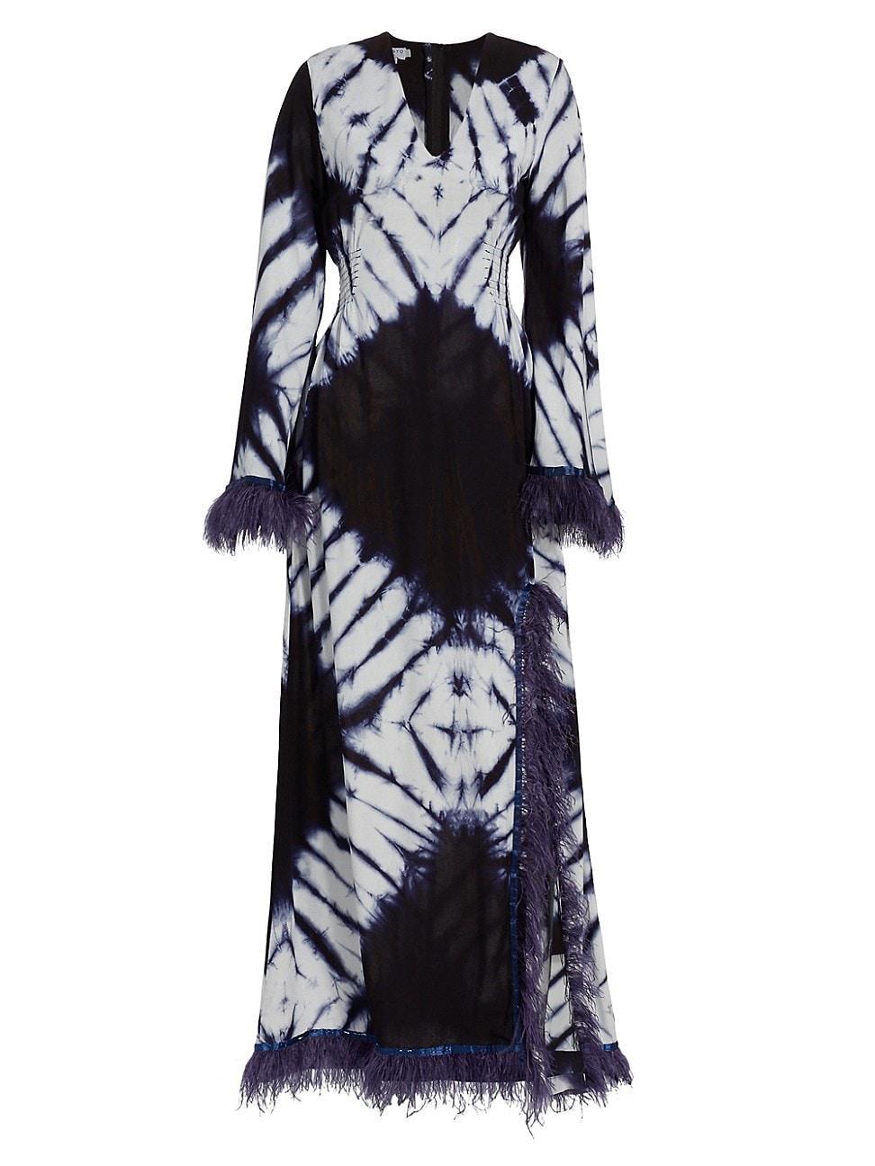 Womens Moji Hand-Dyed Feather-Trim Maxi Dress Product Image