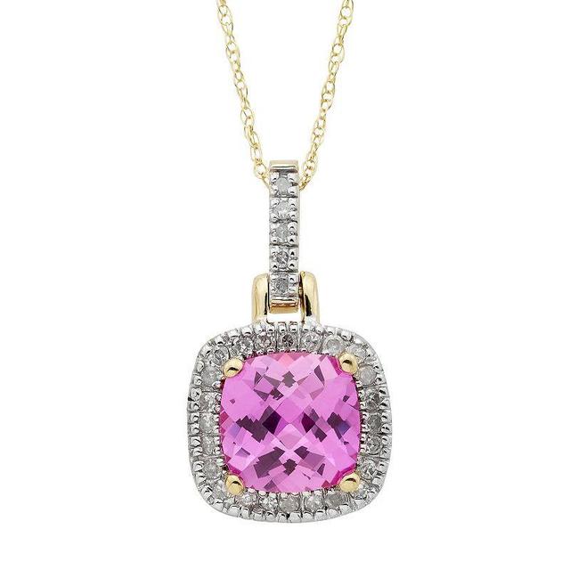 Lab-Created Pink Sapphire & 1/8 Carat T.W. Diamond 10k Gold Halo Pendant Necklace, Womens Product Image