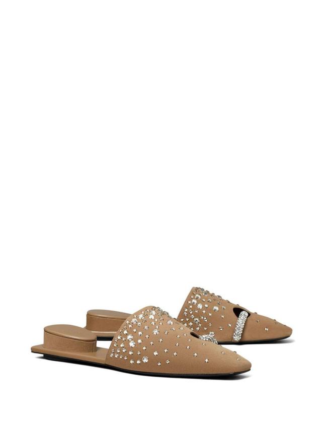 TORY BURCH Pierced Crystal Mules In Neutrals Product Image