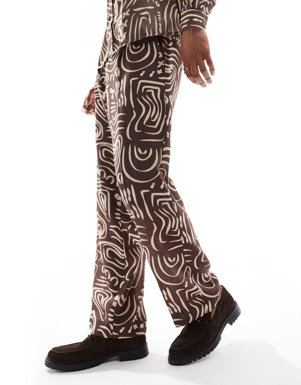 Viggo relaxed tailored pants in dark brown abstract print - part of a set Product Image