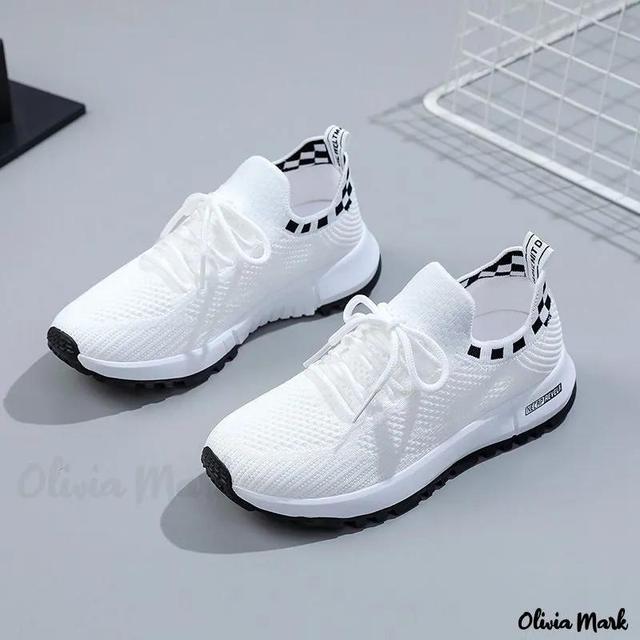 Olivia Mark – Mesh Breathable High Top Sports Shoes Simple White Shoes for School Product Image