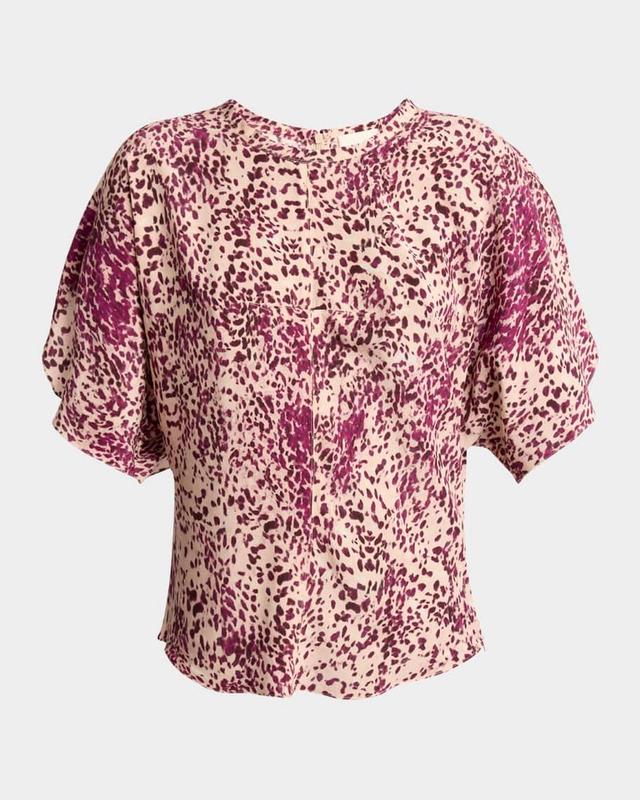 Karlita Spotted-Print Silk Short-Sleeve Blouse Product Image