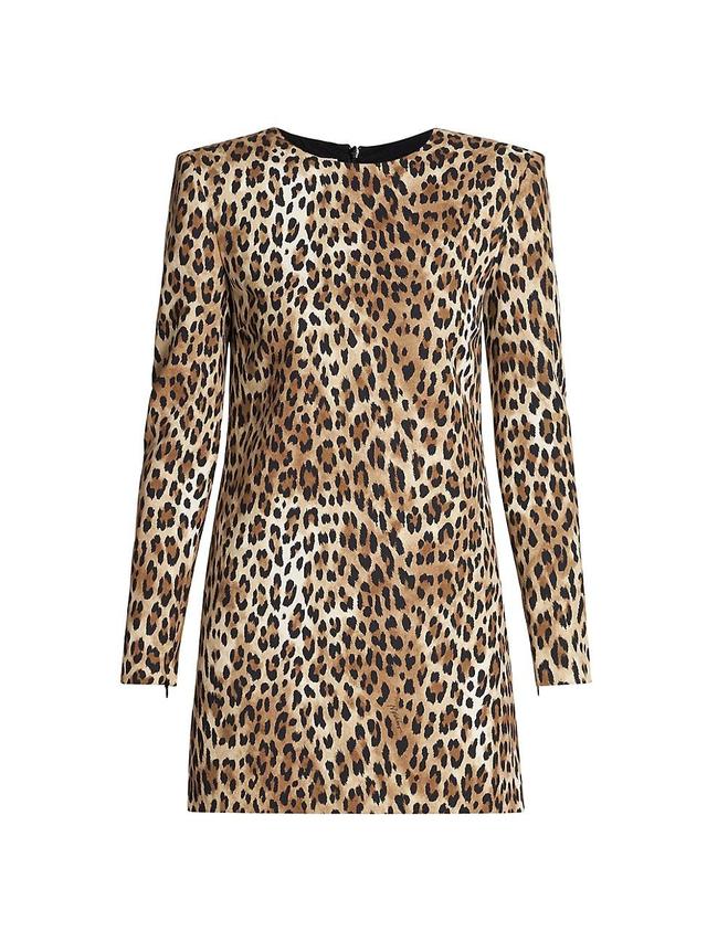 Womens Leopard Long-Sleeve Minidress Product Image