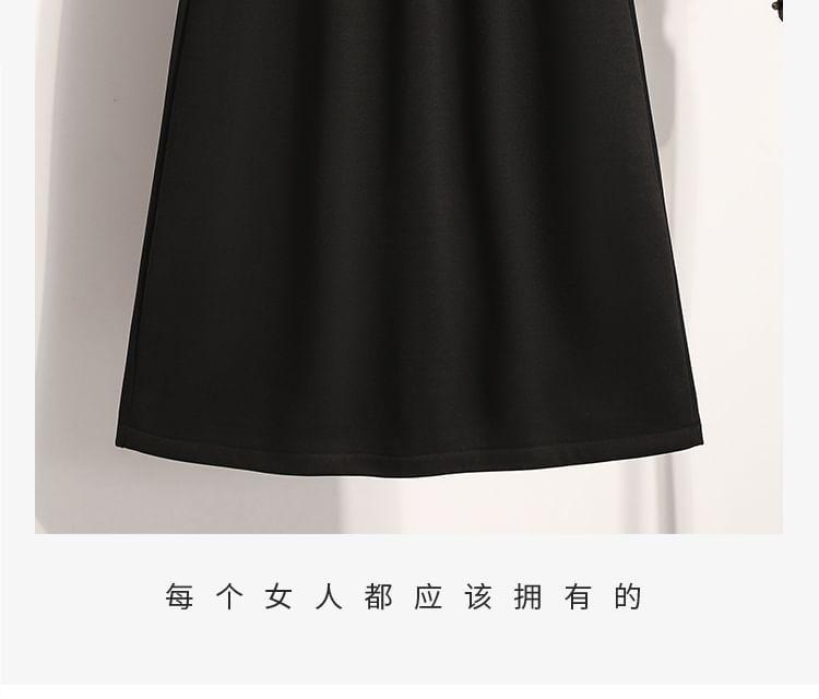 Elastic Waist Plain Fleece-Lined Midi A-Line Skirt Product Image