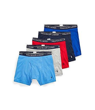 Polo Ralph Lauren 5 Pack Classic Fit Cotton Boxer Briefs (Andover Heather/Aerial Blue/Rugby Royal RL2000 Red/Cruise Navy) Men's Underwear Product Image