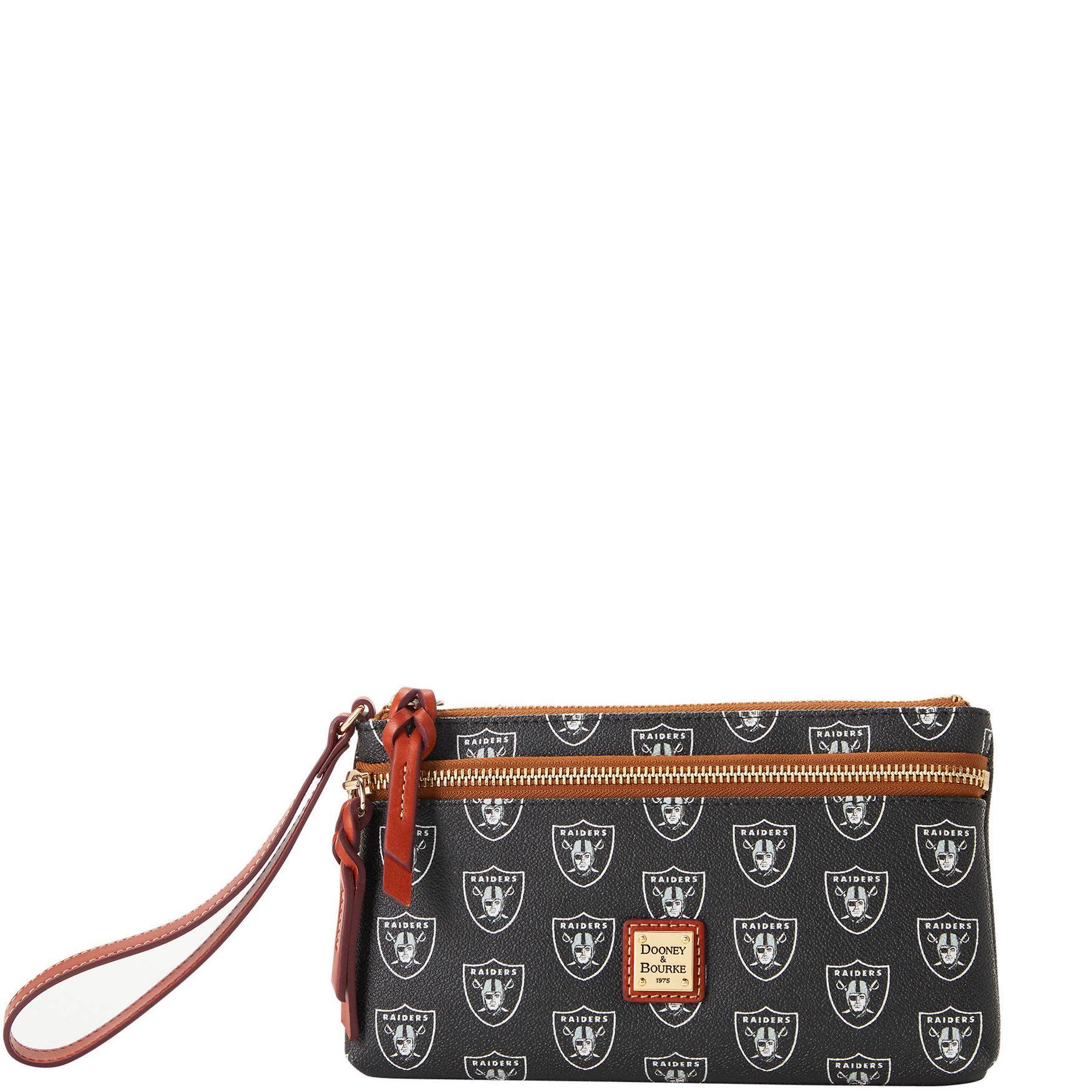 Dooney & Bourke Womens NFL Raiders Double Zip Coated Cotton Wristlet in Black Product Image