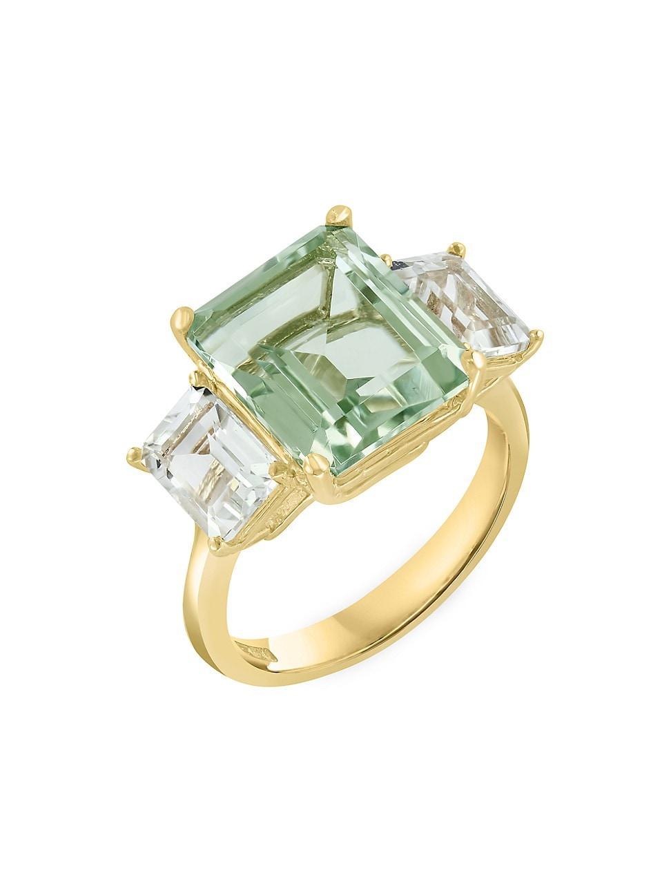 Womens 14K Yellow Gold, Green Amethyst & White Topaz Ring Product Image