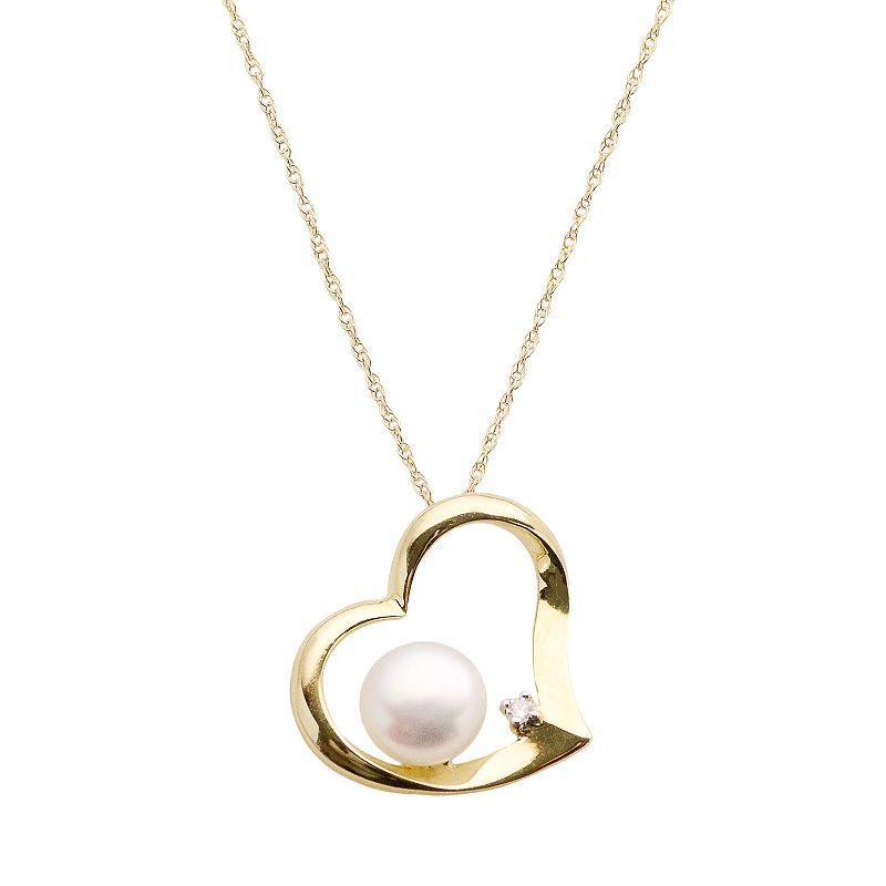 10k Gold Freshwater Cultured Pearl and Diamond Accent Heart Pendant, Womens White Product Image