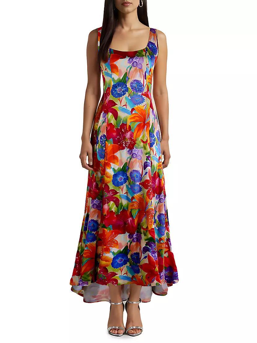 Floral Silk Waterfall-Hem Dress Product Image