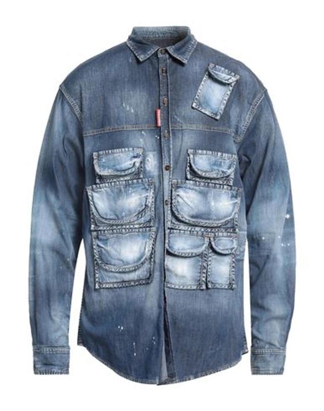 DSQUARED2 Man Denim Shirt Blue Size 42 Cotton, Elastane Product Image