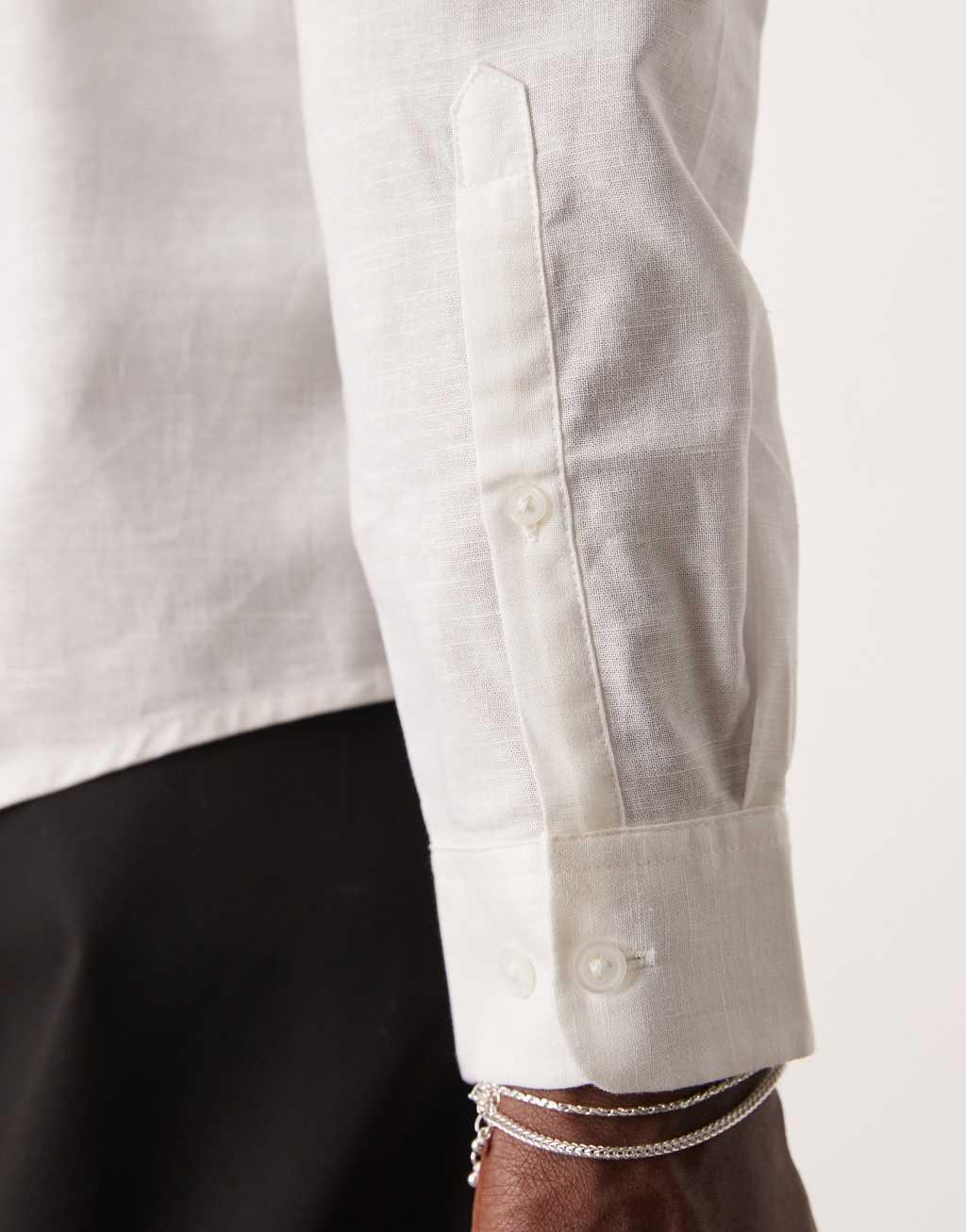  ASOS DESIGN smart linen regular fit shirt with penny collar in white Product Image