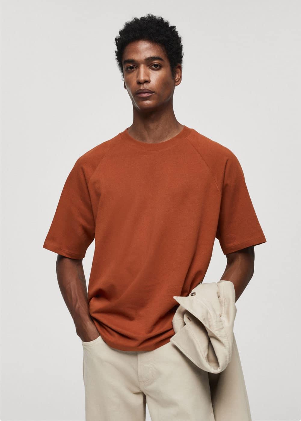 MANGO MAN - Relaxed fit cotton t-shirt burnt orangeMen Product Image