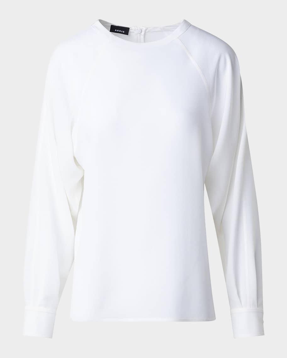 Crewneck Long-Sleeve Silk Crepe Blouse product image