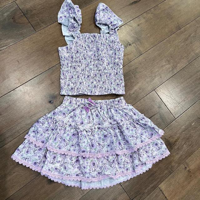 Flowers By Zoe Floral Smocked Top & Ruffle Skirt Set Product Image