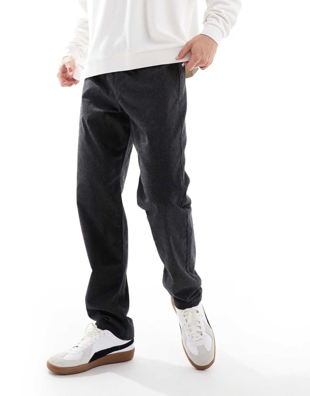 Jack & Jones tapered fit smart pants with drawstring waist in dark gray  Product Image