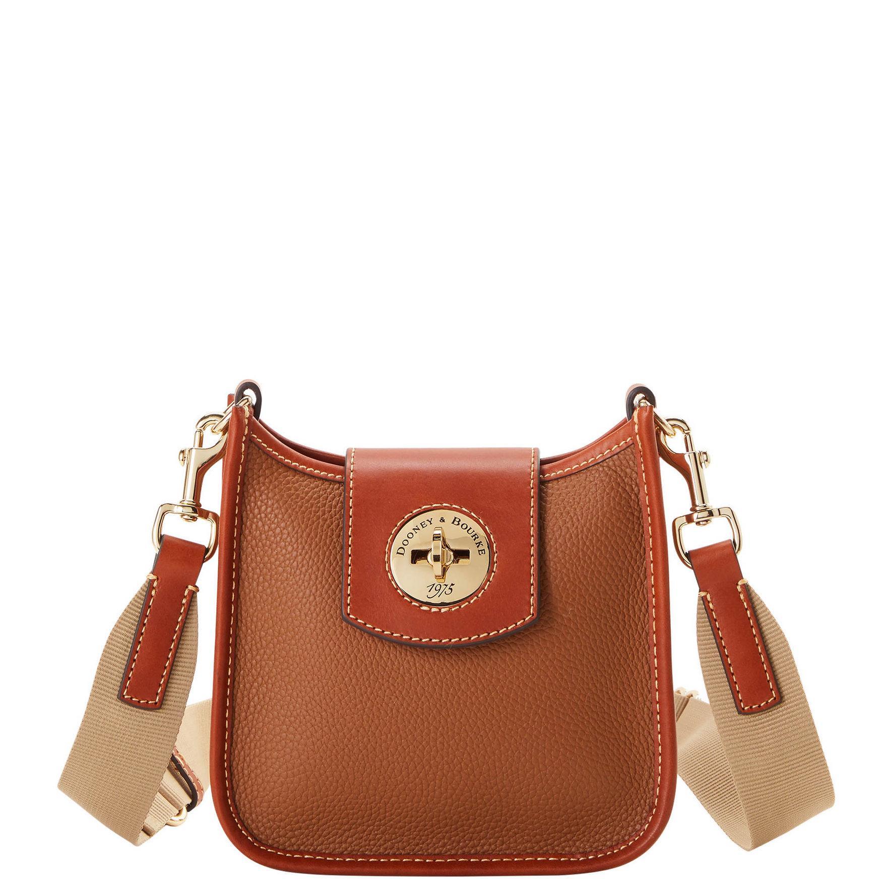 Dooney & Bourke Womens Pebble Turnlock Leather Messenger 20 Bag in Caramel Product Image