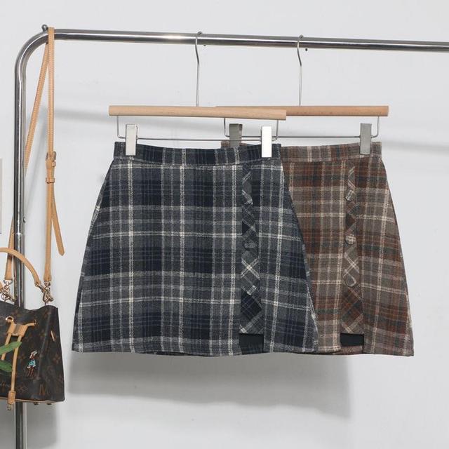 High Rise Plaid Mini A-Line Skirt Product Image