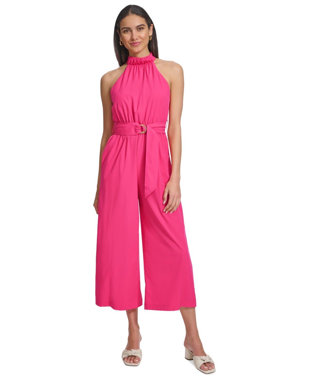 Calvin Klein Womens Belter Halter-Neck Straight-Leg Jumpsuit Product Image