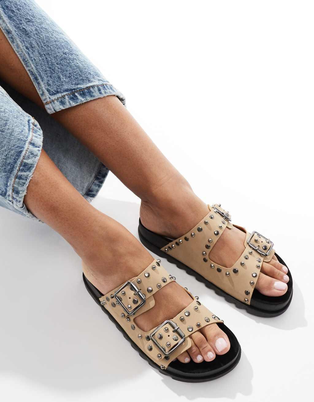 ASOS DESIGN Wide Fit Fantasy studded flat sandal Product Image