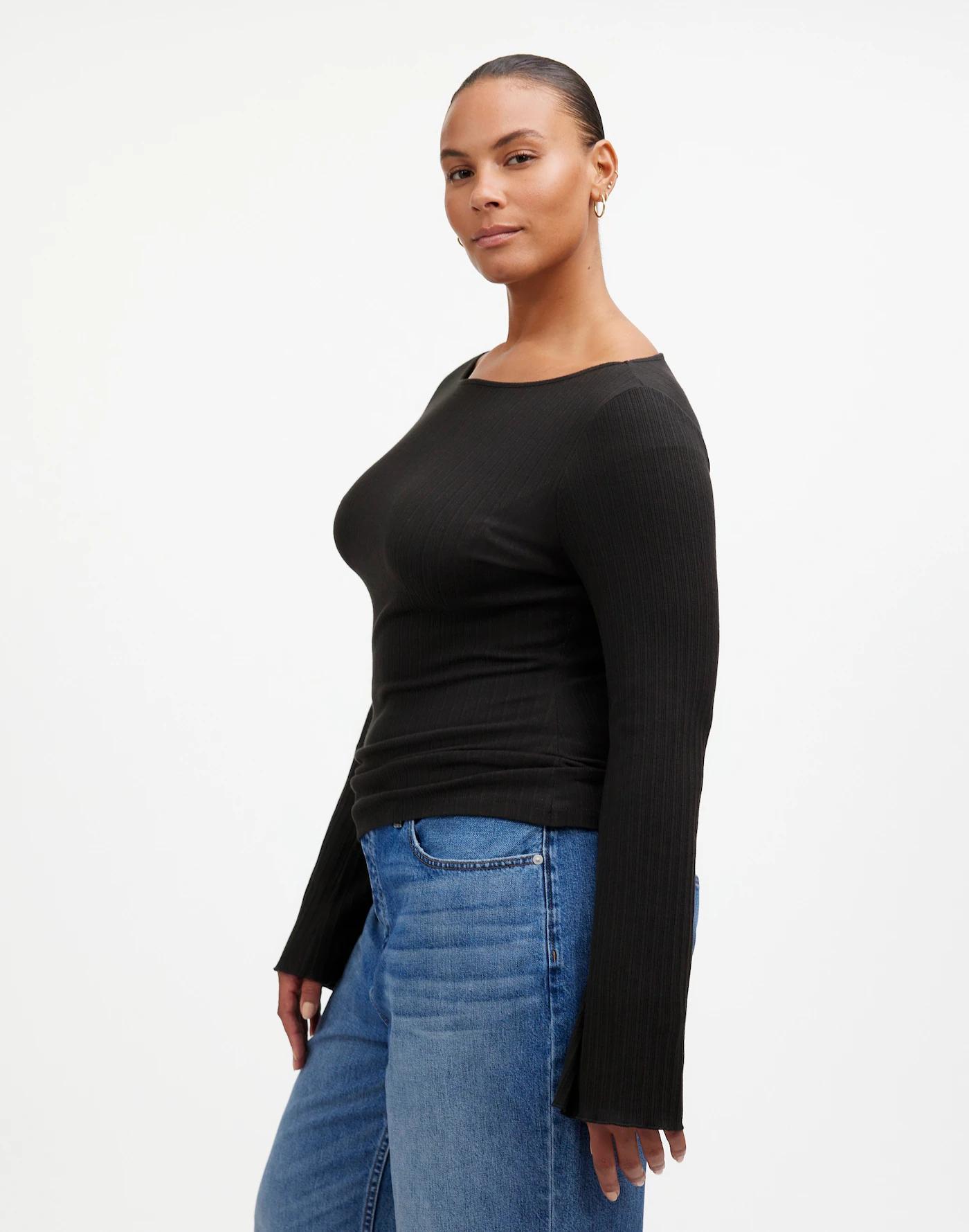 Ribbed Long-Sleeve Boatneck Top Product Image