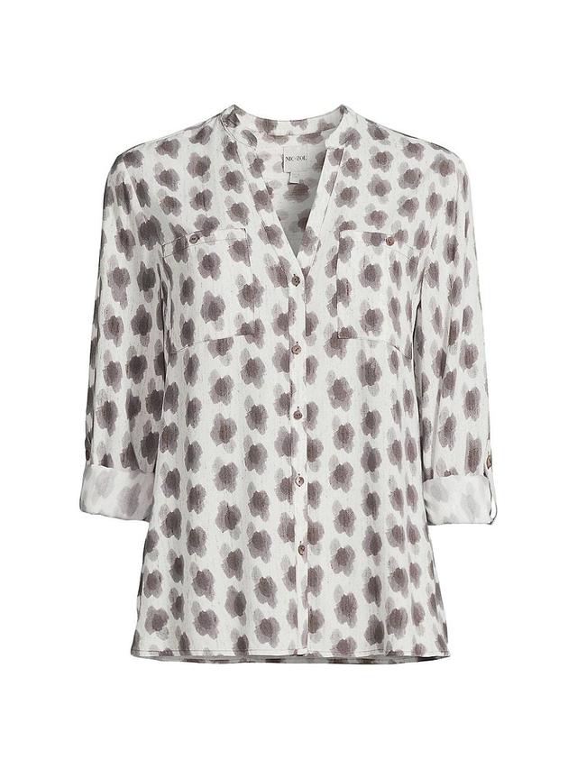 NIC+ZOE Clover Stamp Shirt (Grey Multi) Women's Clothing Product Image