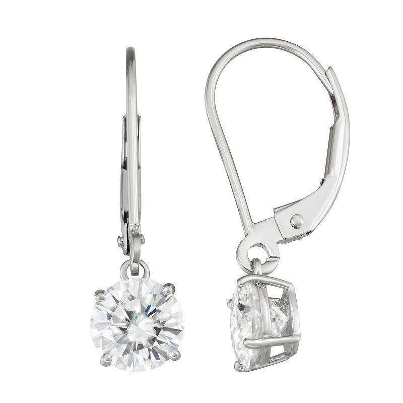 Charles & Colvard 14k White Gold 1 5/8 Carat T.W. Lab-Created Moissanite Leverback Dangle Earrings, Womens Product Image