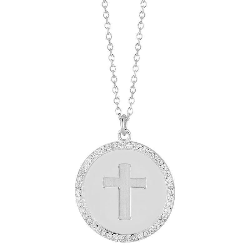 Sunkissed Sterling 14k Gold over Silver CZ Cross Necklace, Womens Silver Tone Product Image