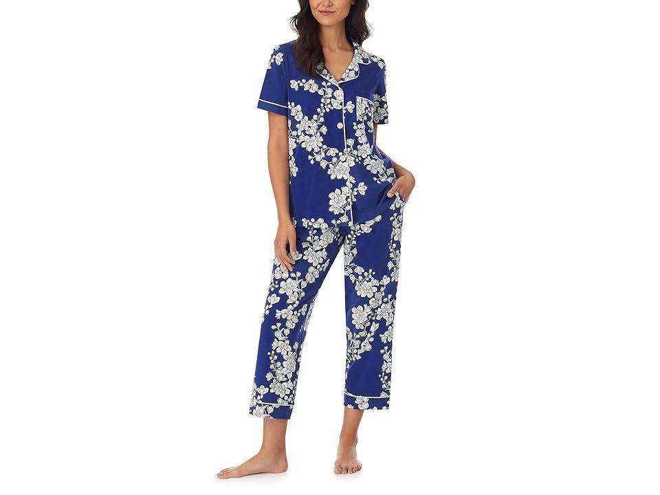 Bedhead PJs Short Sleeve Cropped PJ Set (Cotton Spandex) (Navy Shadow Blossom) Women's Pajama Sets Product Image