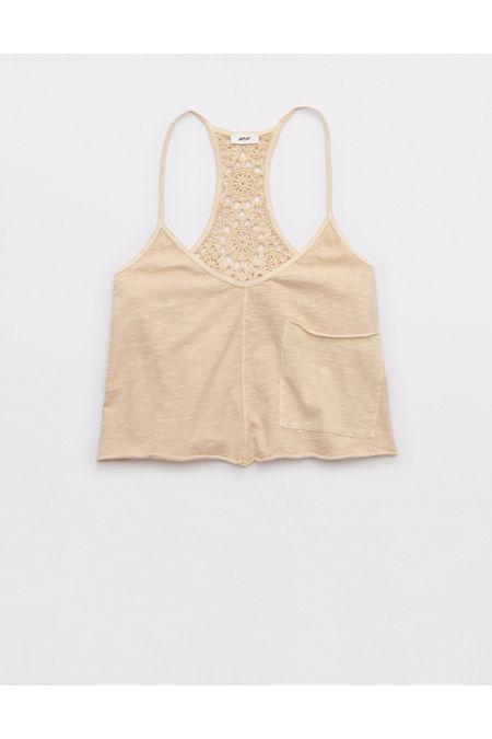 Aerie Summer House Crochet Back Cropped Tank Top Women's Product Image