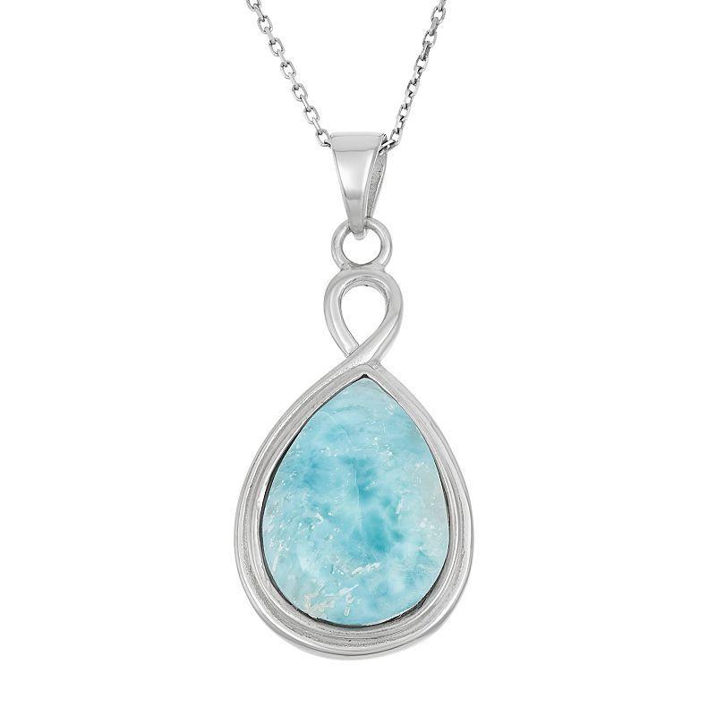 Larimar Sterling Silver Teardrop Halo Pendant Necklace, Womens Blue Product Image